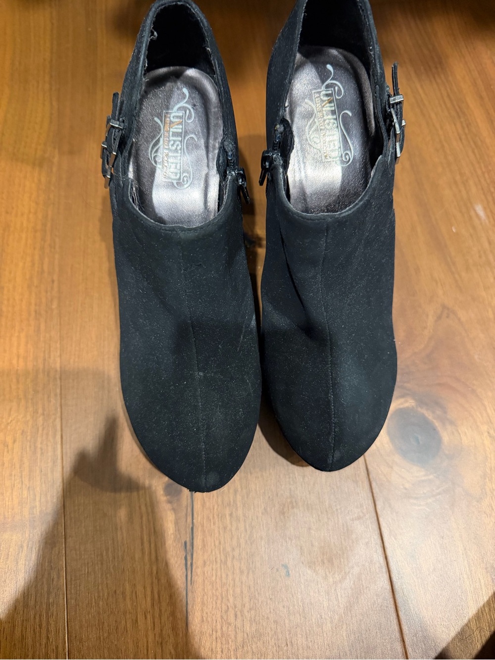 Unlisted by Kenneth Cole Black Suede Ankle Booties with Side Buckles